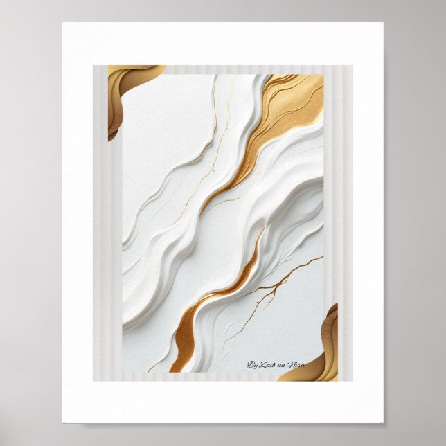 Poster Golden Serenity – Abstract Gold and White Wall Art (Frente)