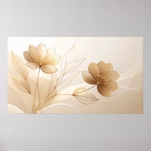 Golden Serenity: Minimalist Floral Line Art in Cha