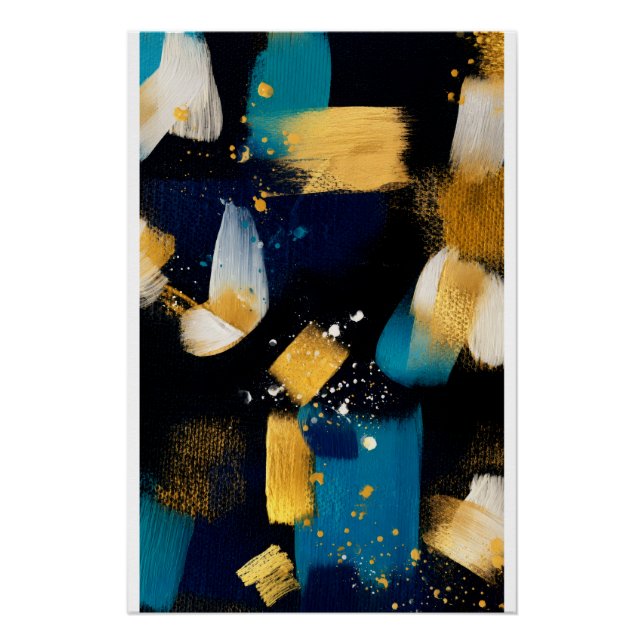 Pôster Golden Splash Abstract — Navy Blue & Gold Textured (Frente)