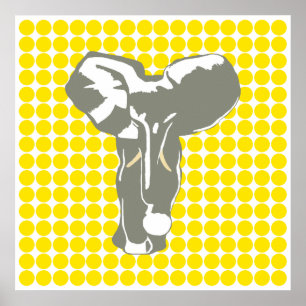 Pôster Golden Yellow Safari Dot with Pop Art Elephant
