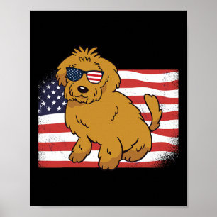 Poster Goldendoodle Bandeira Americana 4 De Julho EUA Pia