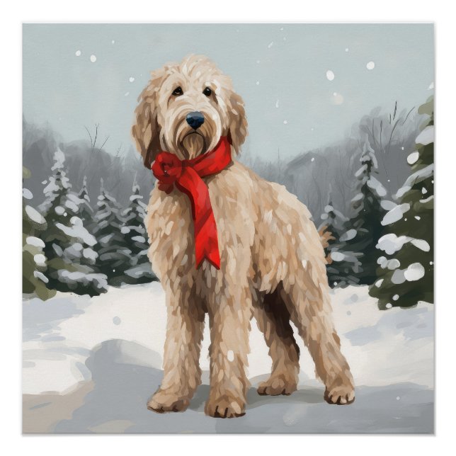 Pôster Goldendoodle Cachorro na Neve Natal  (Frente)