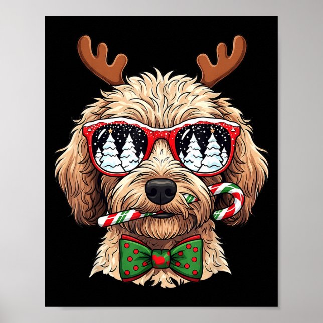 Poster Goldendoodle Christmas Reindeer Holiday Dog Lover  (Frente)