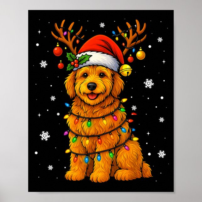 Poster Goldendoodle Christmas Tee Reindeer Christmas Ligh (Frente)