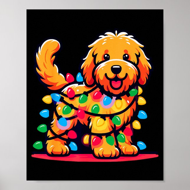 Poster Goldendoodle Christmas Tree Xmas Lights Golden Doo (Frente)