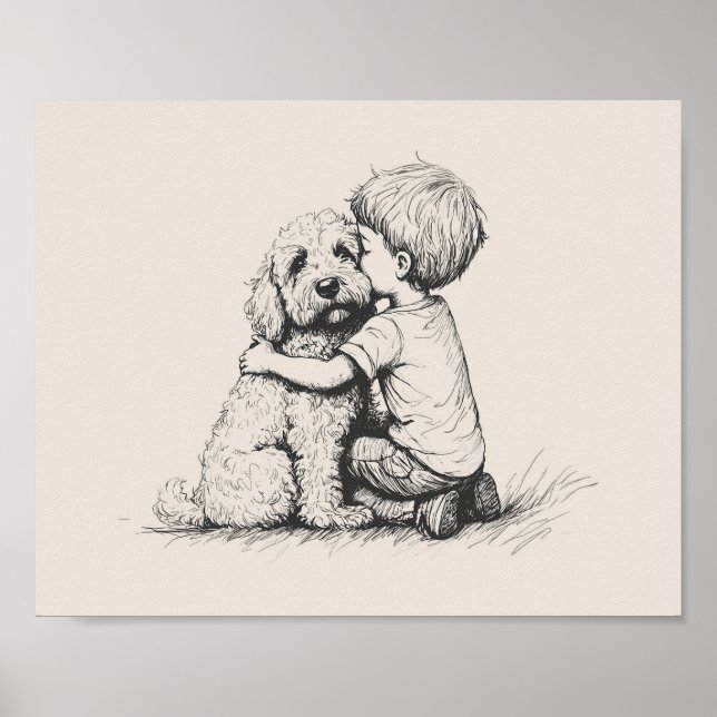 Poster goldendoodle e menino  (Frente)