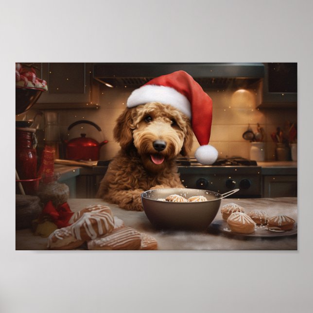 Poster Goldendoodle Natal Cookies Festas Festivas (Frente)