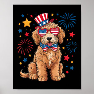 Poster Goldendoodle Patriótico 4 De Julho Doodle Dourado