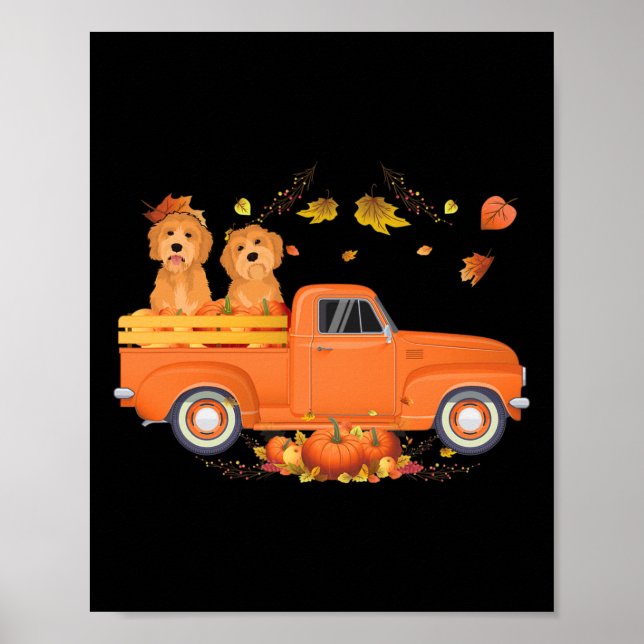 Poster Goldendoodle Pumpkin Caminhão Cai Folha de Graças (Frente)