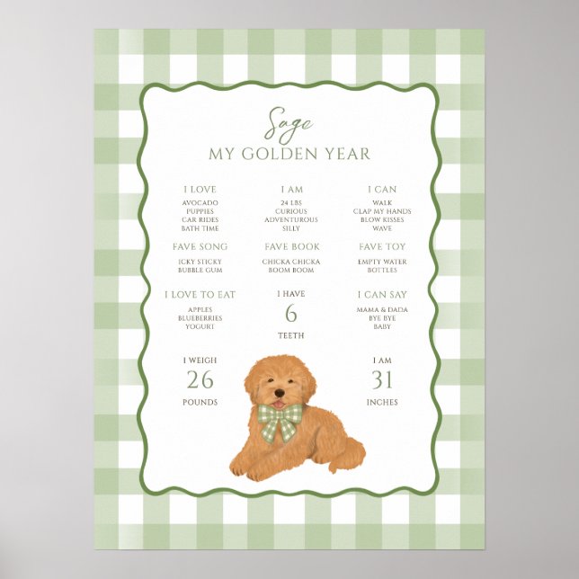 Poster Goldendoodle Puppy Dog 1st Birthday Milestone  (Frente)