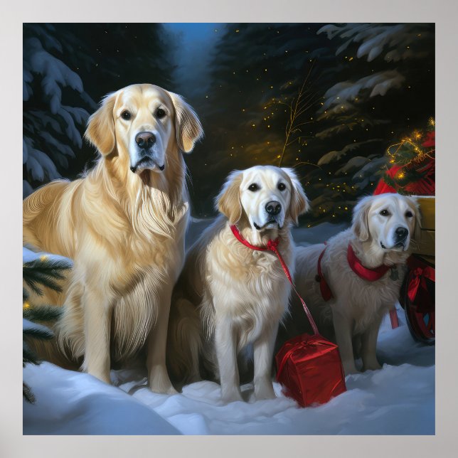 Poster Goldendoodle Snowy Sleigh Decência de Natal (Frente)