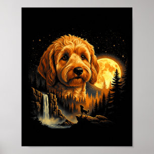 Poster Goldendoodle Uivando Para A Lua Vintage Engraçado
