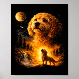 Poster Goldendoodle Uivando Para A Lua Vintage Engraçado 