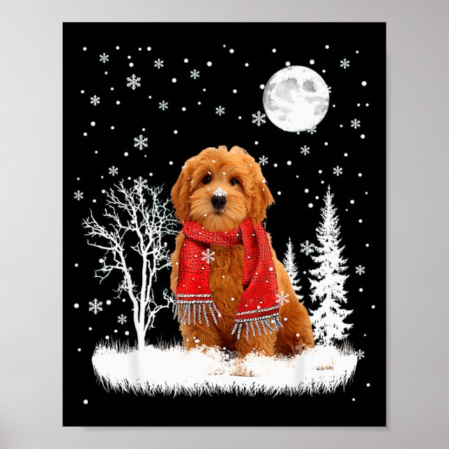 Poster Goldendoodle Under Moonlight Snow Christmas Pajama (Frente)