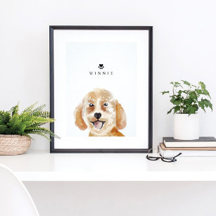 Poster Goldendoodle Watercolor Ilustração Nome do Cão