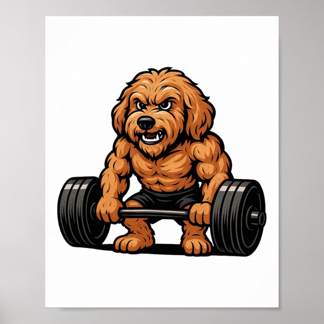 Poster Goldendoodle Weightlifting Bodybuilder Workout Gym (Frente)