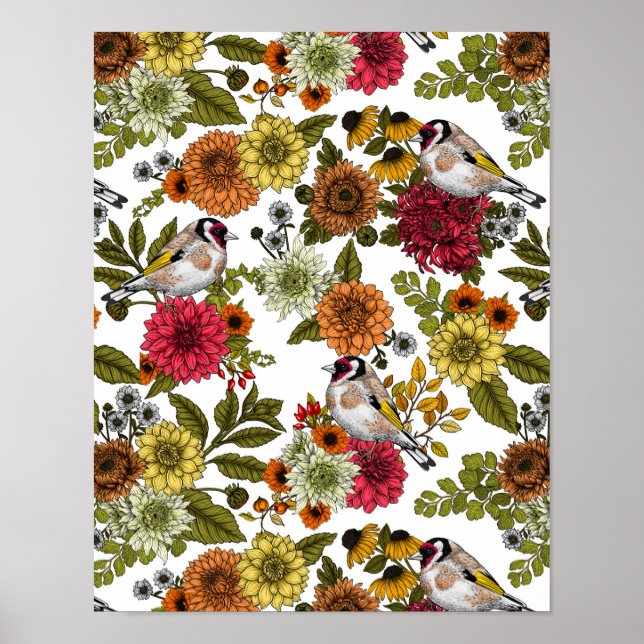 Poster Goldfinches no jardim (Frente)