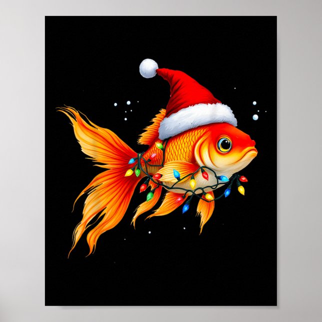 Poster Goldfish Santa Hat Luz no Natal Gelado Xmas Paja (Frente)