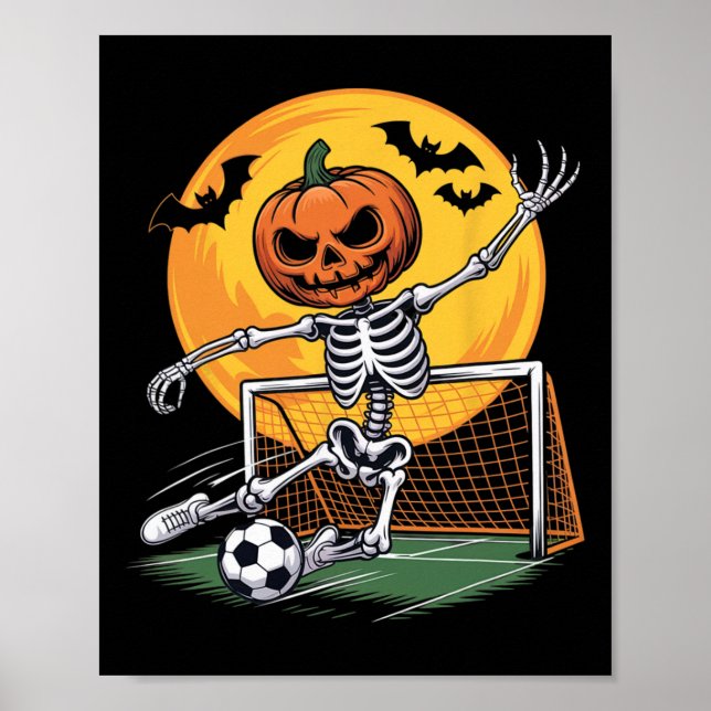 Poster Goleiro de Esqueleto de Abóbora Futebol de Hallowe (Frente)