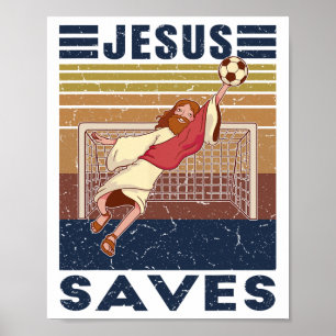 Poster Goleiro Retro Jesus Salva Gol de Futebol