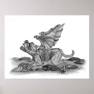 Poster Golem - Gargoyle design branco-negro