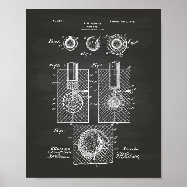 Pôster Golf Ball 1902 Patent Art - Chalkboard (Frente)
