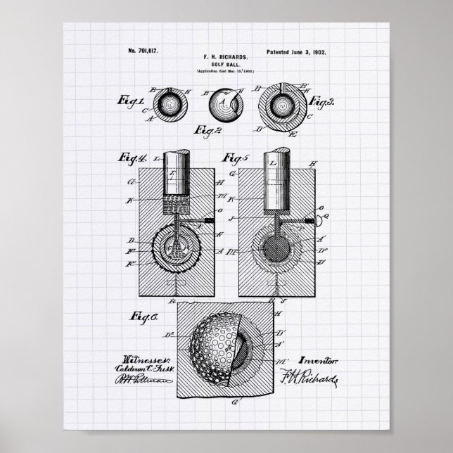 Poster Golf Ball 1902 Patent Art - Lined Peper (Frente)