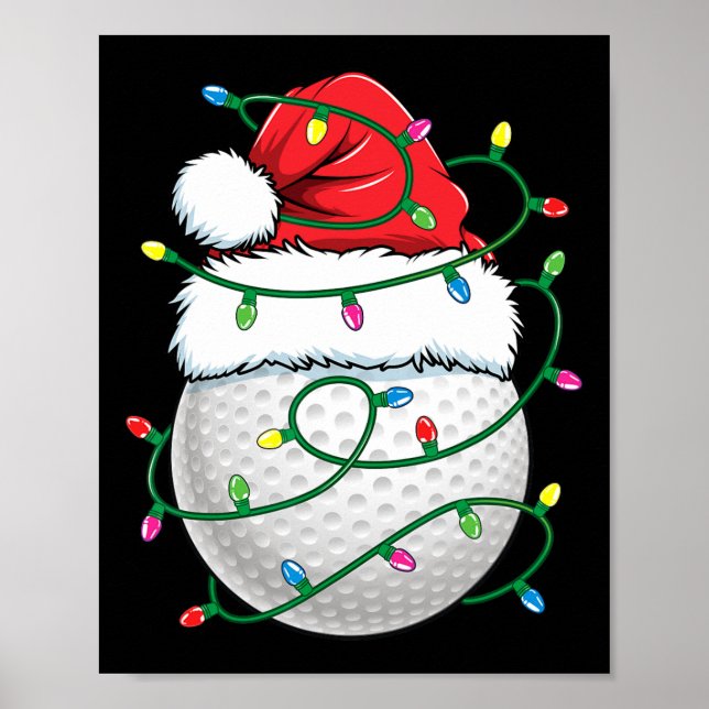 Poster Golf Ball Santa Hat Men Womens Christmas Golfing X (Frente)