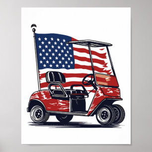 Poster Golf Cart American Flag 4 De Julho Esporte Patriot