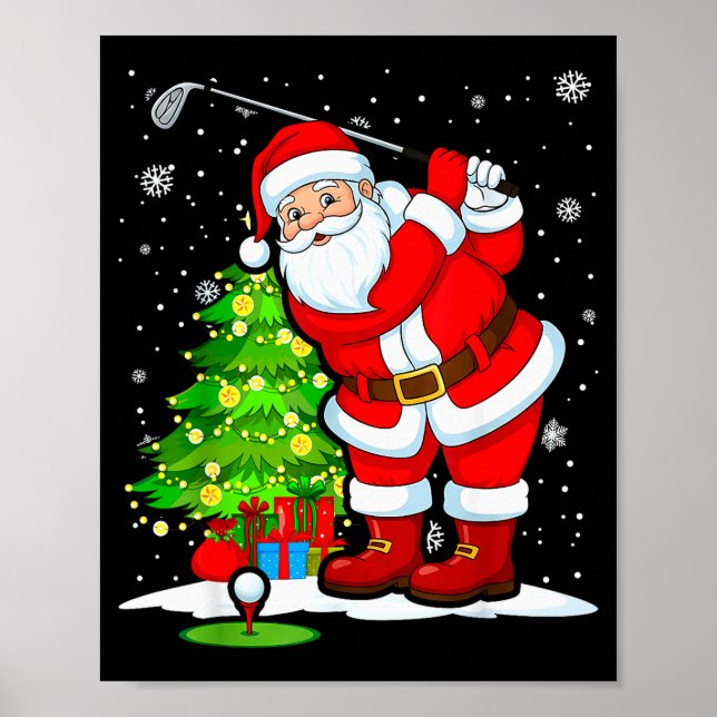 Poster Golf Christmas Men Club Playing Santa Claus  (Frente)