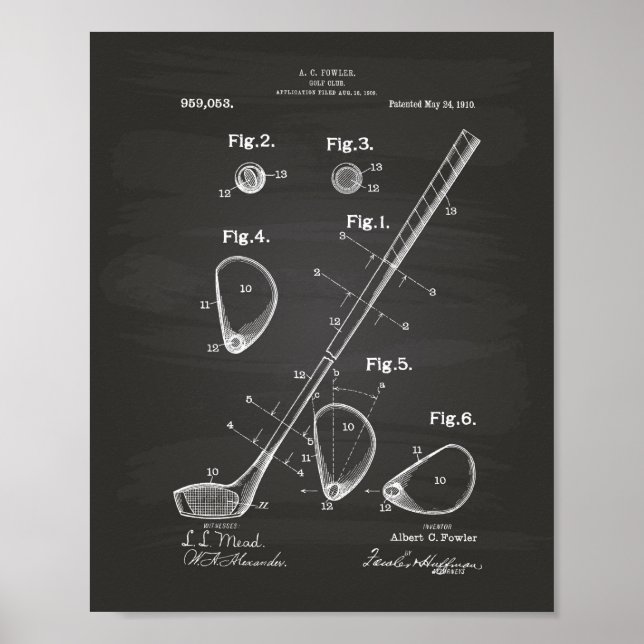 Poster Golf Club 1910 Patent Art - Chalkboard (Frente)