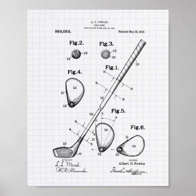 Poster Golf Club 1910 Patent Art - Lined Peper (Frente)