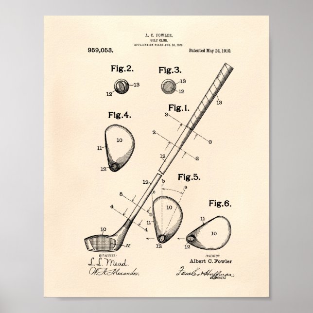 Poster Golf Club 1910 Patent Art - Old Peper (Frente)