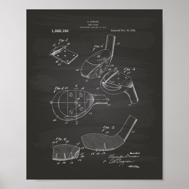 Pôster Golf Club 1919 Patent Art - Chalkboard (Frente)