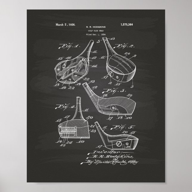 Poster Golf Club Head 1926 Patent Art - Chalkboard (Frente)