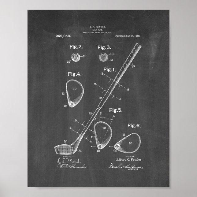 Pôster Golf-club Patent - Chalkboard (Frente)