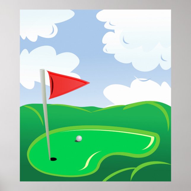 Poster Golf Green with Red Flag and Ball (Frente)