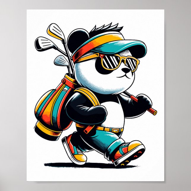 Poster Golf Novelty Panda Golfing Mulheres Crianças Engra (Frente)