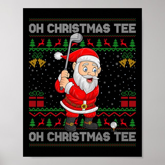 Poster Golf Oh Christmas Tee Santa Playing Golf Golfer Ug (Frente)