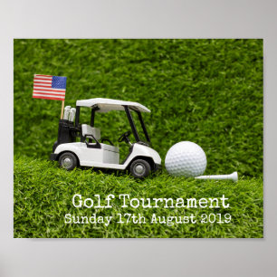 Poster Golf Salve a data Golf Tournament com a bandeira d