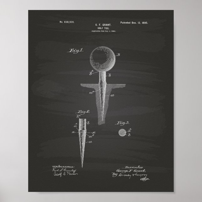 Pôster Golf Tee 1899 Patent Art - Chalkboard (Frente)