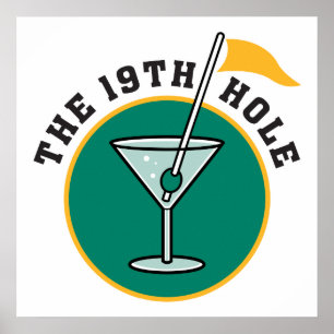 Pôster golfe 19º buraco bebe humor do tempo