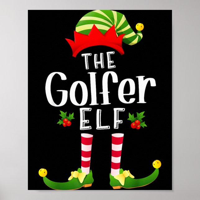 Poster Golfer Christmas Elf Matching Pajama X-mas Party  (Frente)