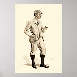 Poster Golfer Vintage com Pipe e Raízes de Cigarro