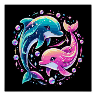 Pôster Golfim Colorido Arte Oceânica Animal Marinho Vibra