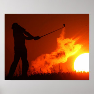 Poster Golfing no por do sol