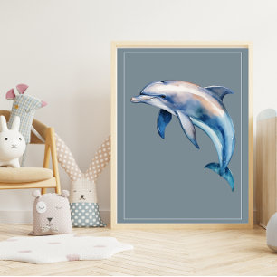 Poster Golfinho de Aquarela na Arte de Nurserra Azul Páli