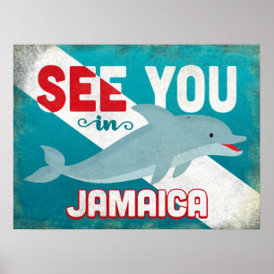 Poster Golfinho de Jamaica - viagens vintage retros