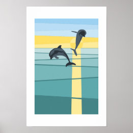 Poster Golfinho do Sol Moderno do Mar em Arte Amarela Tur