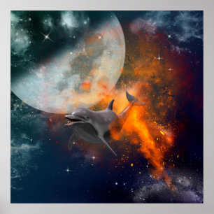 Pôster Golfinho engraçado no universo